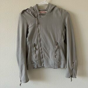 True Religion Girls Light Gray Biker Moto Style Hoodie Jacket SZ XL